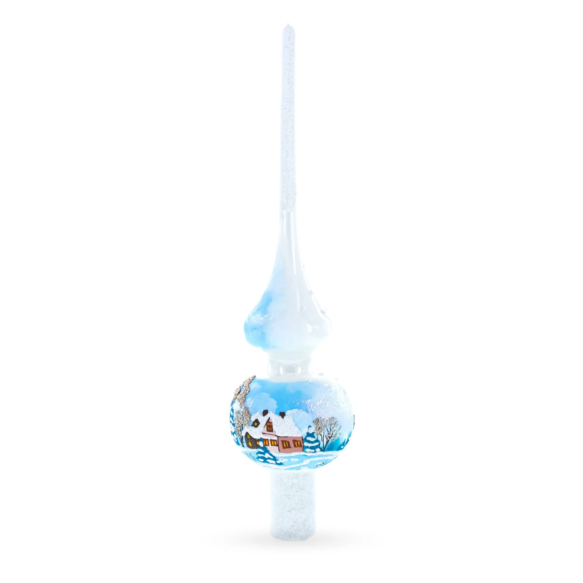 Winter Wonderland Scene with Sparkling Snow Glass Christmas Tree Topper 11 Inches - Image 2