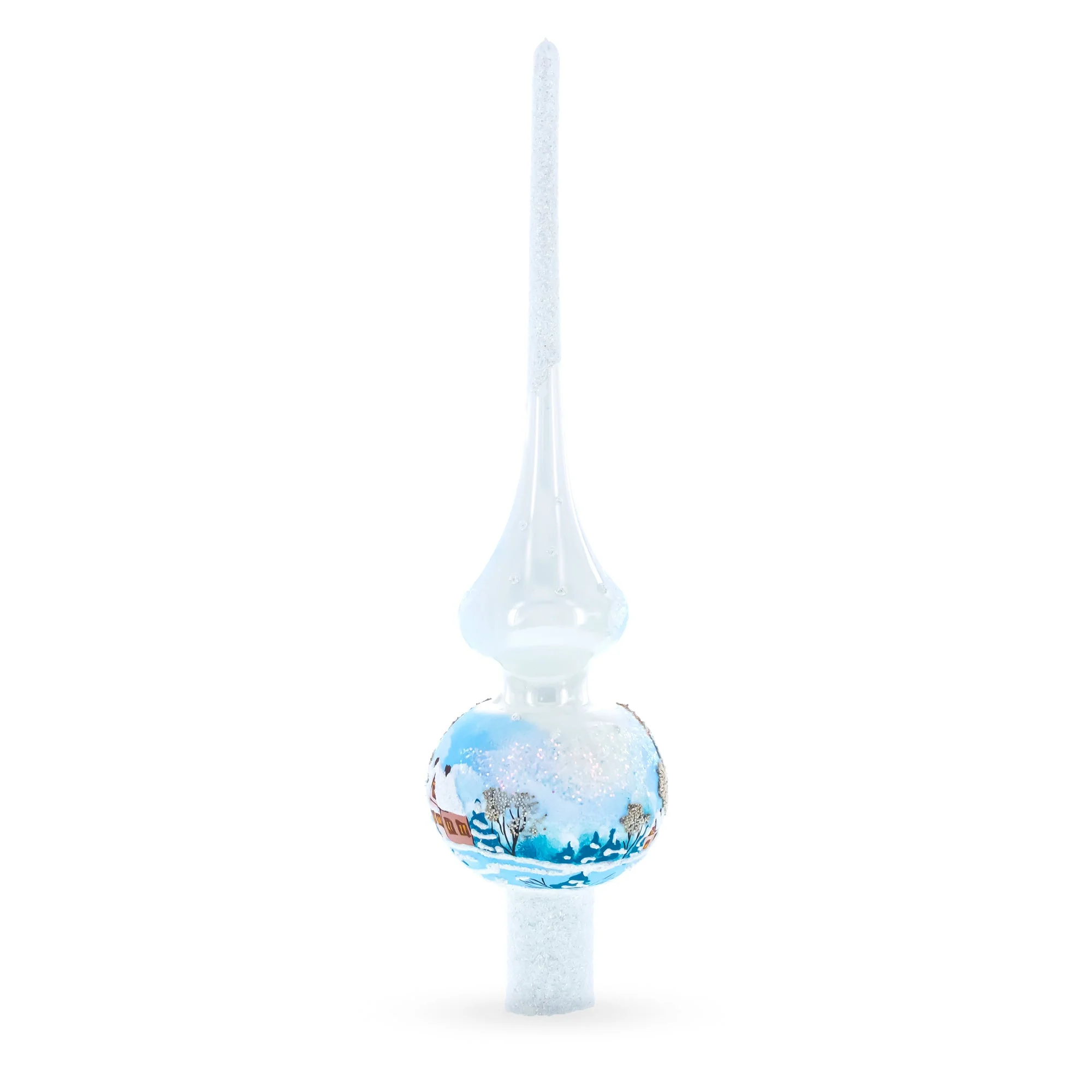 Winter Wonderland Scene with Sparkling Snow Glass Christmas Tree Topper 11 Inches - Image 3