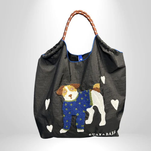 Women's Large Nylon Vintage Dog Classic Square String Handbag - Image 4