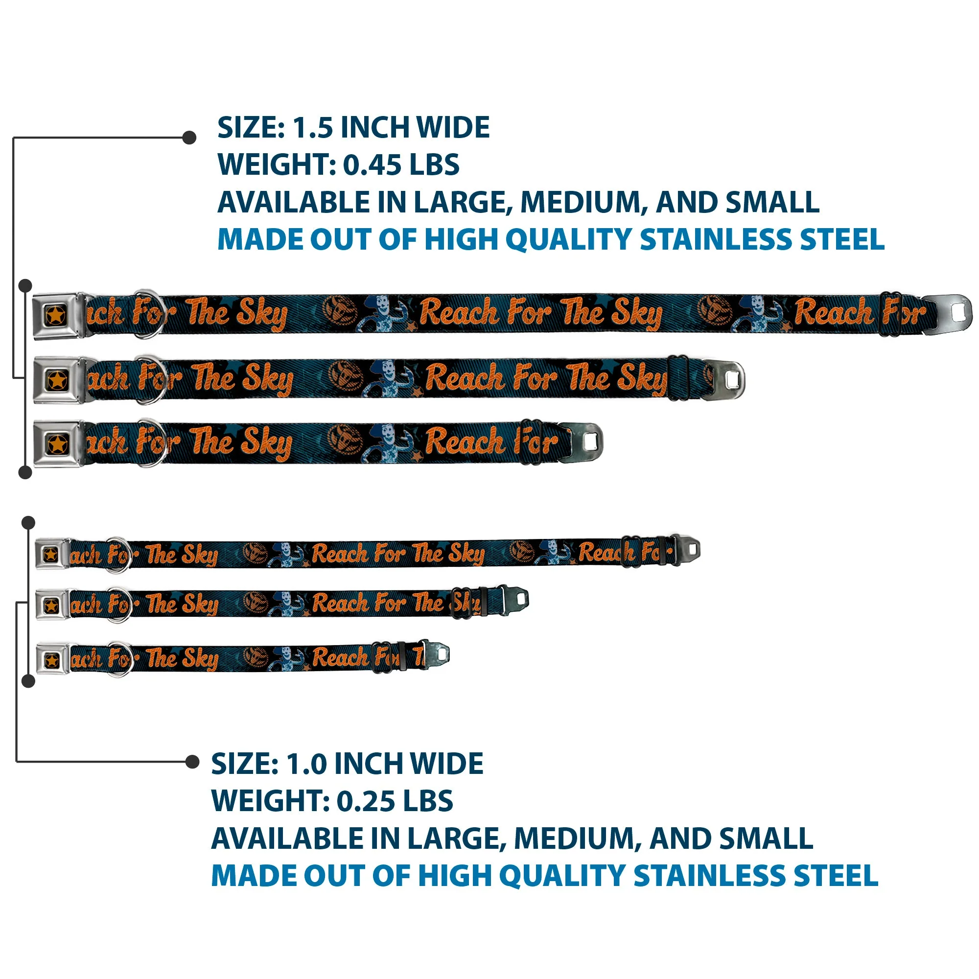 Woody Sherriff Star Reverse Brushed Seatbelt Buckle Collar - Woody REACH FOR THE SKY Denim Blue Print - Image 3