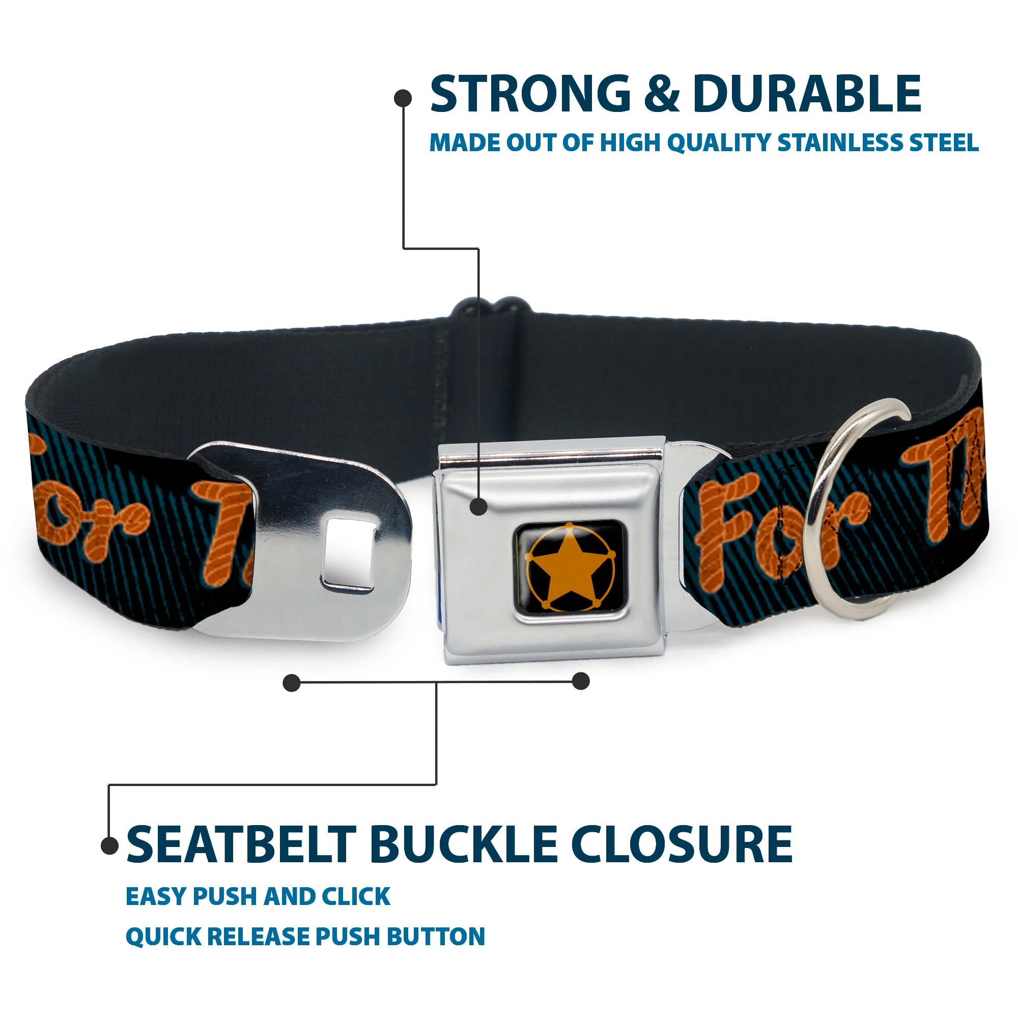 Woody Sherriff Star Reverse Brushed Seatbelt Buckle Collar - Woody REACH FOR THE SKY Denim Blue Print - Image 4