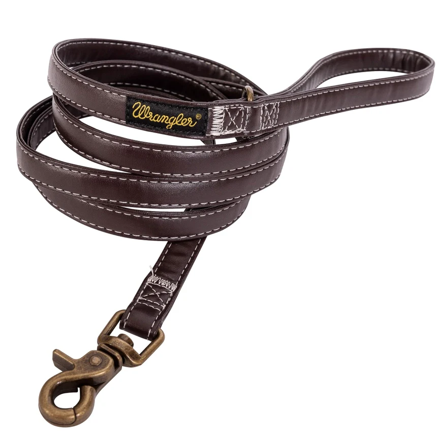 Wrangler® Faux Leather Leash with Gold Buckle Dark Brown - Image 3