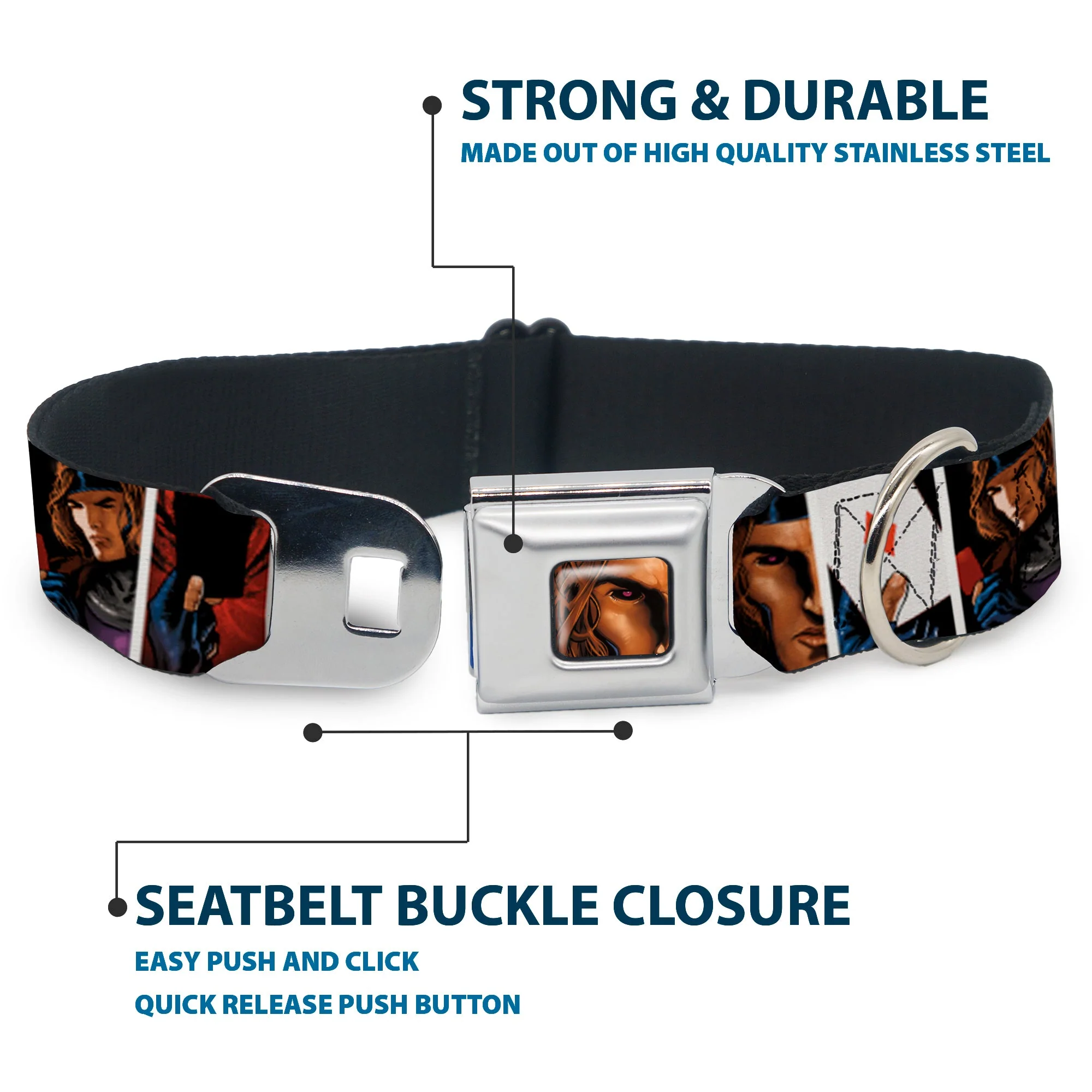 X-Men Gambit Face Close-Up Full Color Seatbelt Buckle Collar - X-Men Gambit Cards 4-Pose Blocks - Image 4