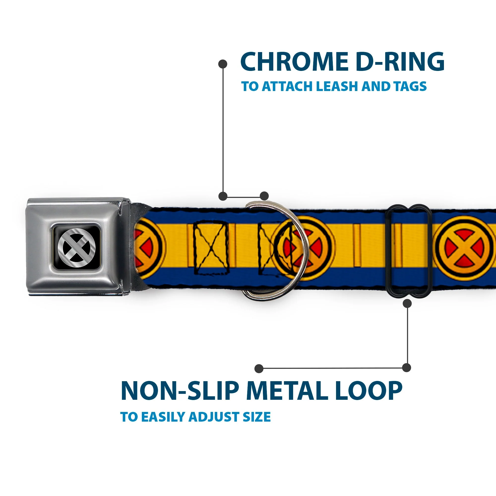 X-Men Icon Black/Silver Gradient Seatbelt Buckle Collar - X-Men Cyclops Utility Strap Blue/Gold/Black/Red - Image 5