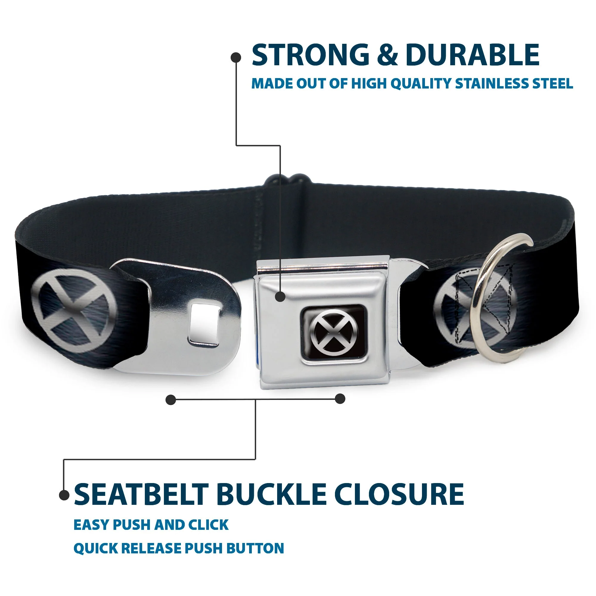 X-Men X Icon Full Color Black/Silvers Seatbelt Buckle Collar - X-Men X Icon Black/Silvers - Image 4