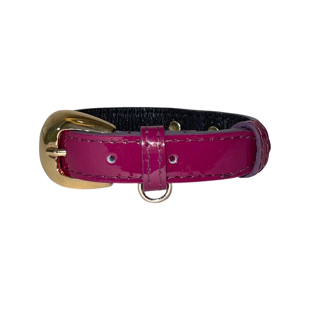 XS 7”-14” Purple Patent Italian Leather Collar/Custom Gold Oval Italian Hardware - Image 3