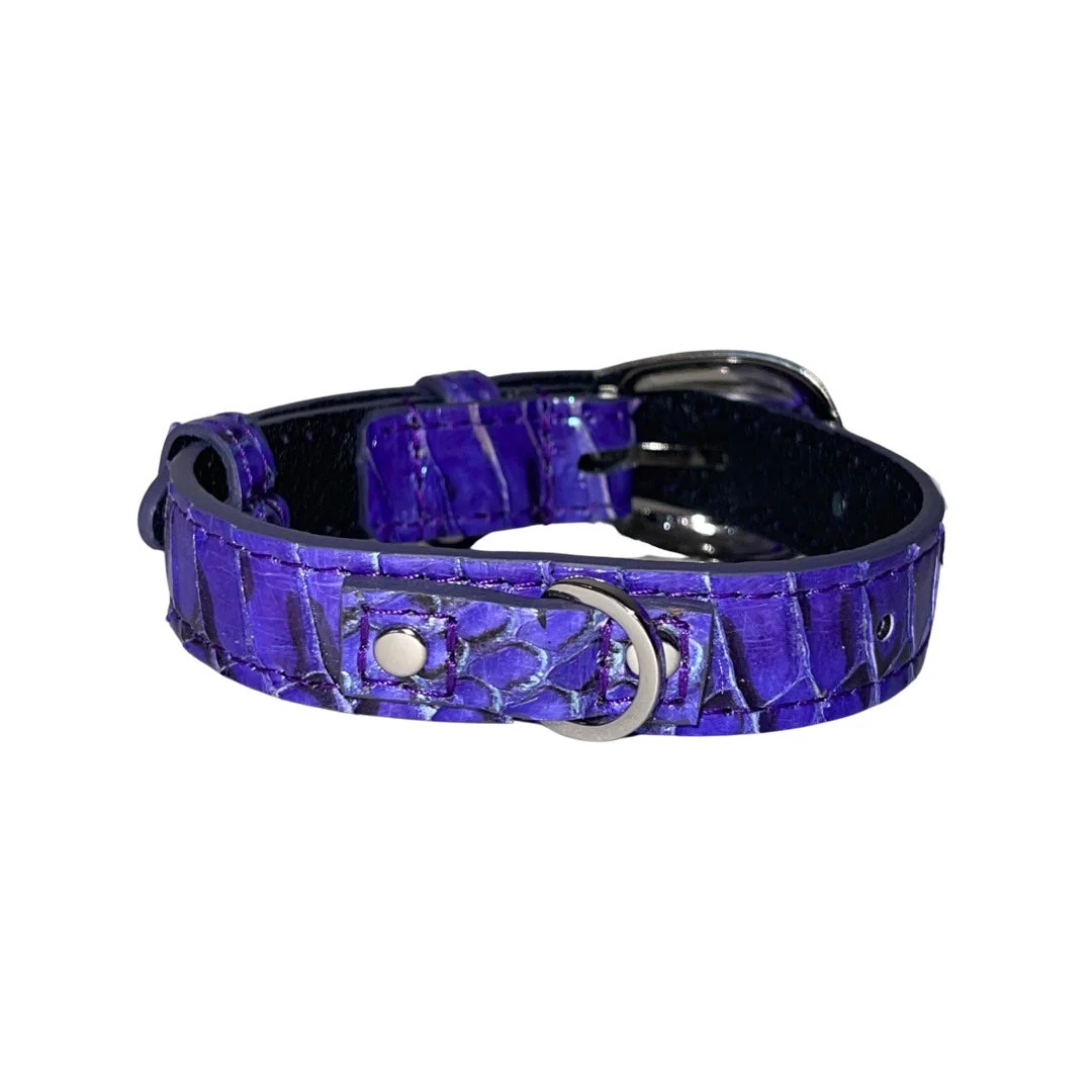 XS/S 7”-14”  Iridescent Purple/Silver Custom Snake Collar/Custom Silver Oval Italian Hardware - Image 2