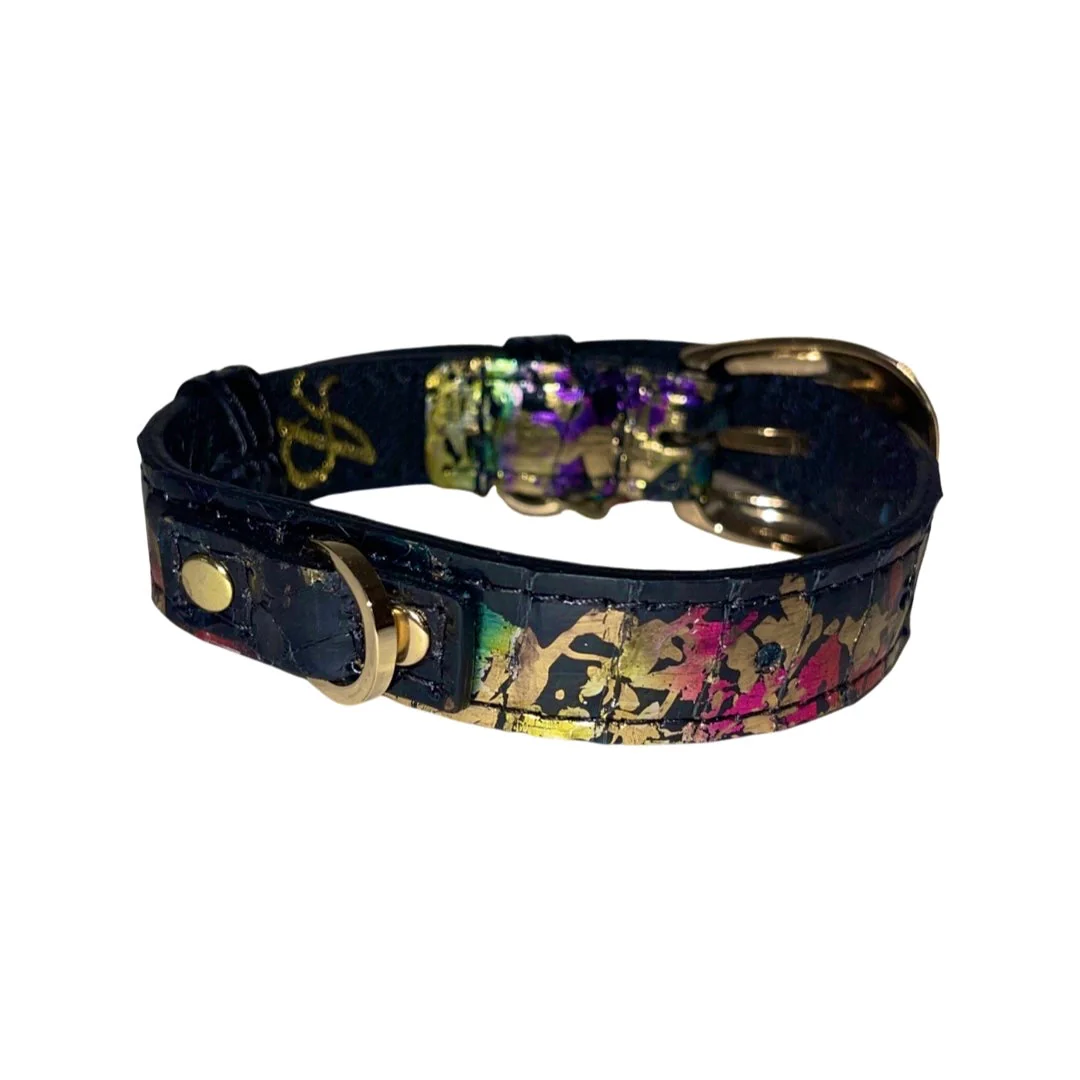 XS/S 7”-14” Multi-Color Art Deco Custom Snake Collar/Custom Gold Oval Italian Hardware & Swarovski Crystal Heart Charm - Image 2