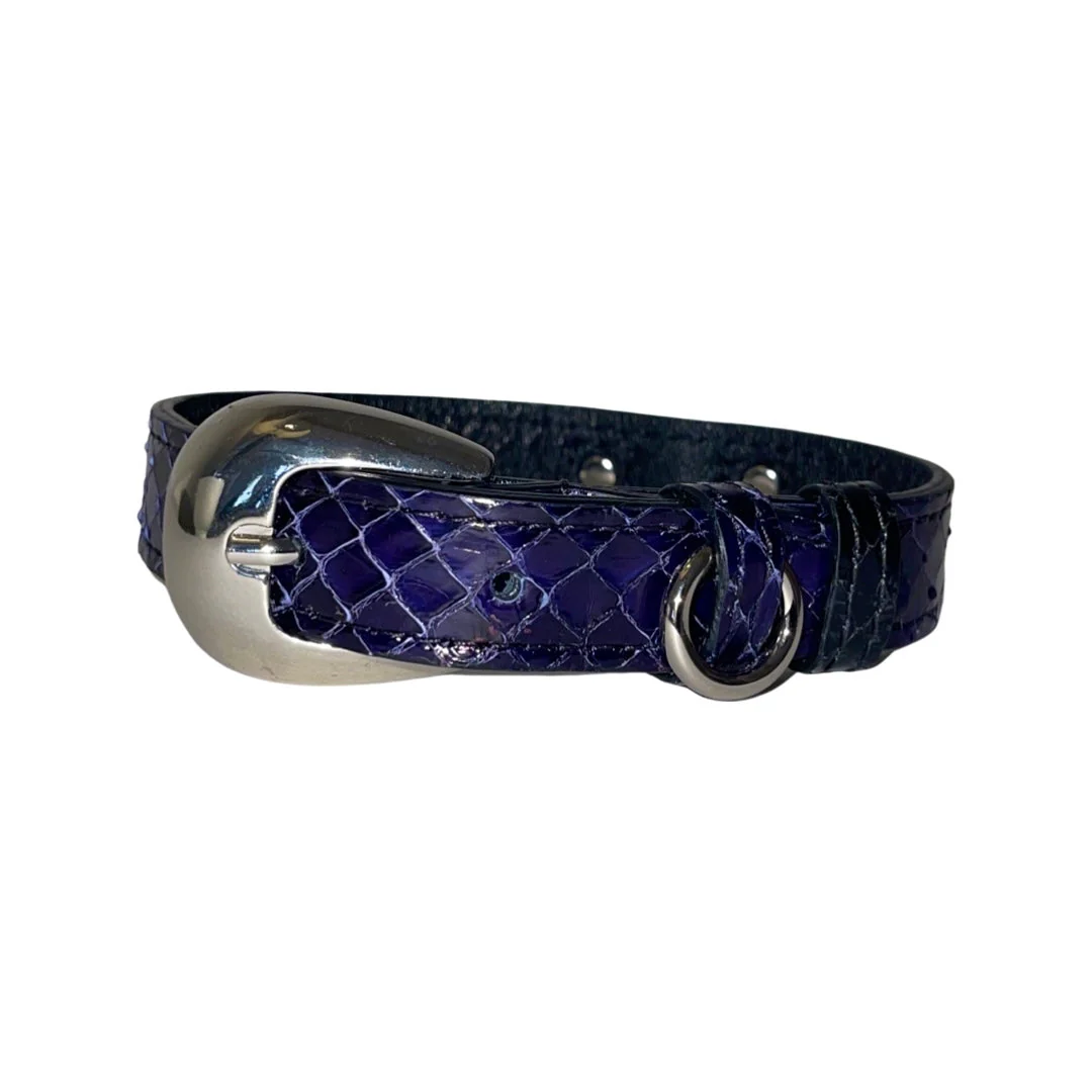 XS/S 7”-14” Navy Blue Custom Snake Collar/Custom Silver Oval Italian Hardware - Image 3