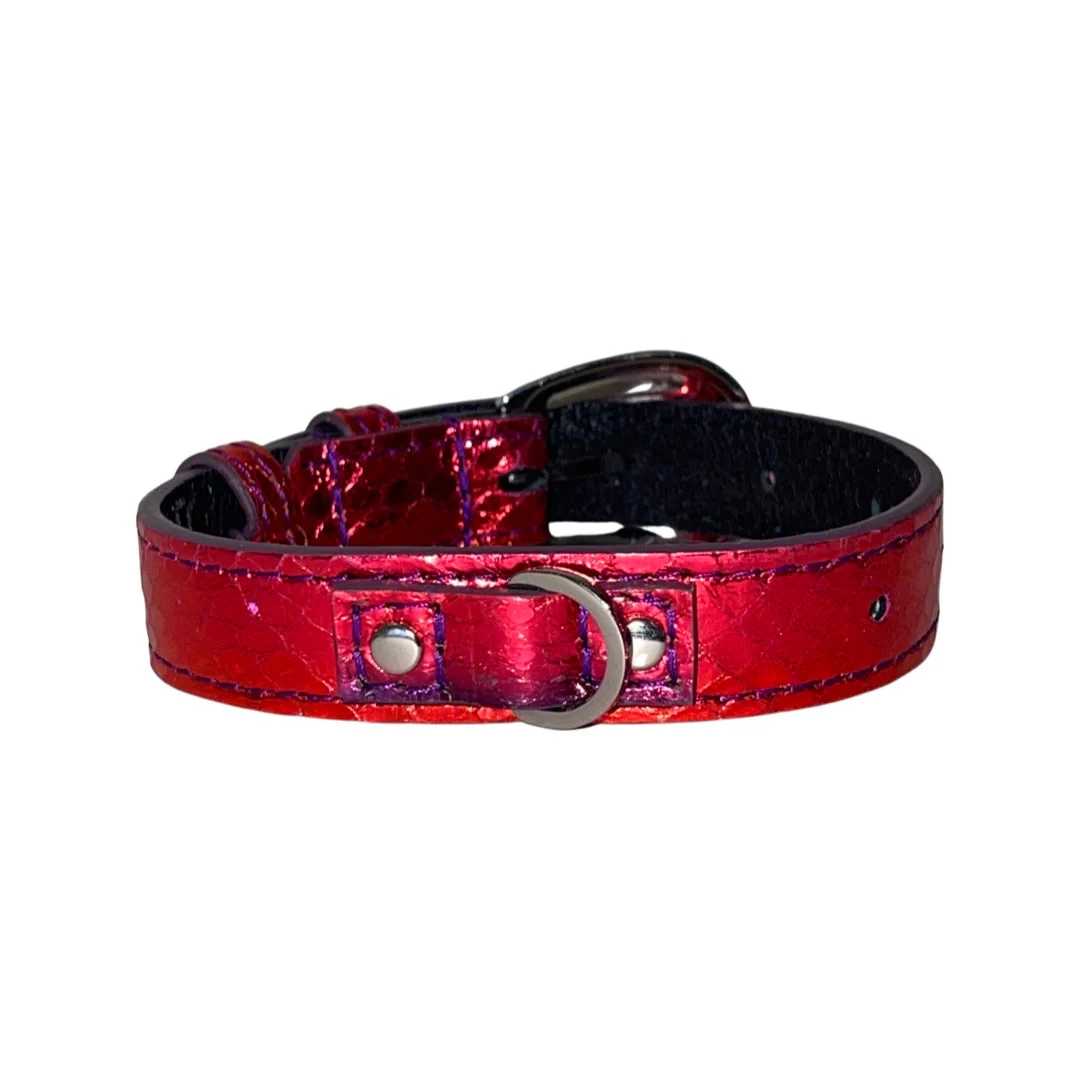 XS/S 7”-14”  Ruby Red/Purple Custom Snake Collar/Custom Silver Oval Italian Hardware - Image 2