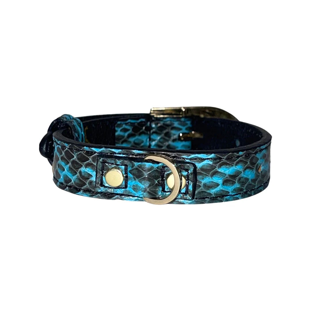 XS/S 7”-14” Turquoise & Black Custom Snake Collar/Custom Gold Italian Hardware - Image 2