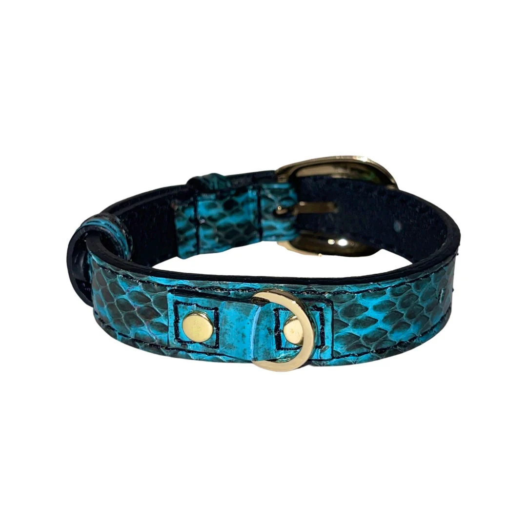 XS/S 7”-14” Turquoise & Black Custom Snake Collar/Custom Gold Oval Italian Hardware - Image 2