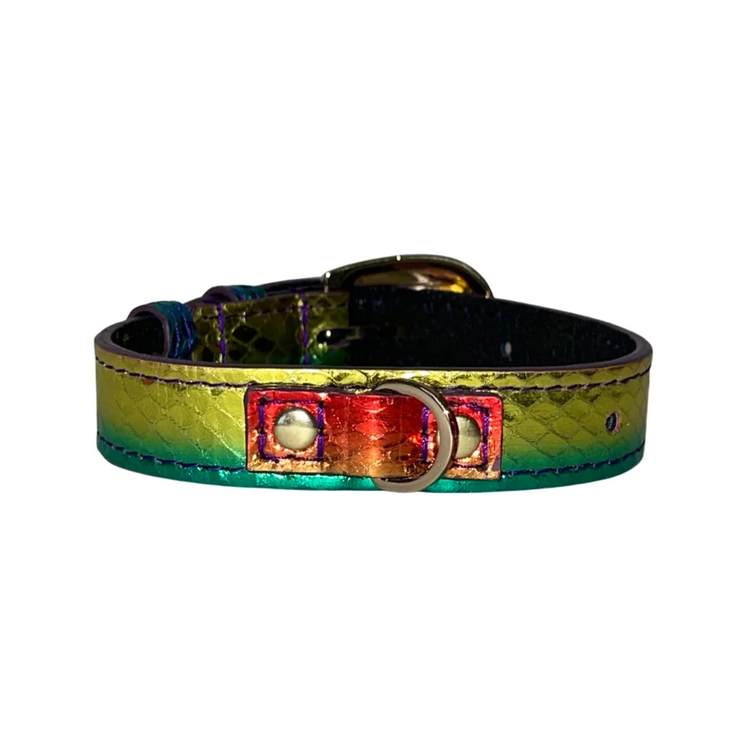 XS/S 7”-14” Yellow/Green/Red Custom Snake Collar/Custom Gold Italian Hardware - Image 3