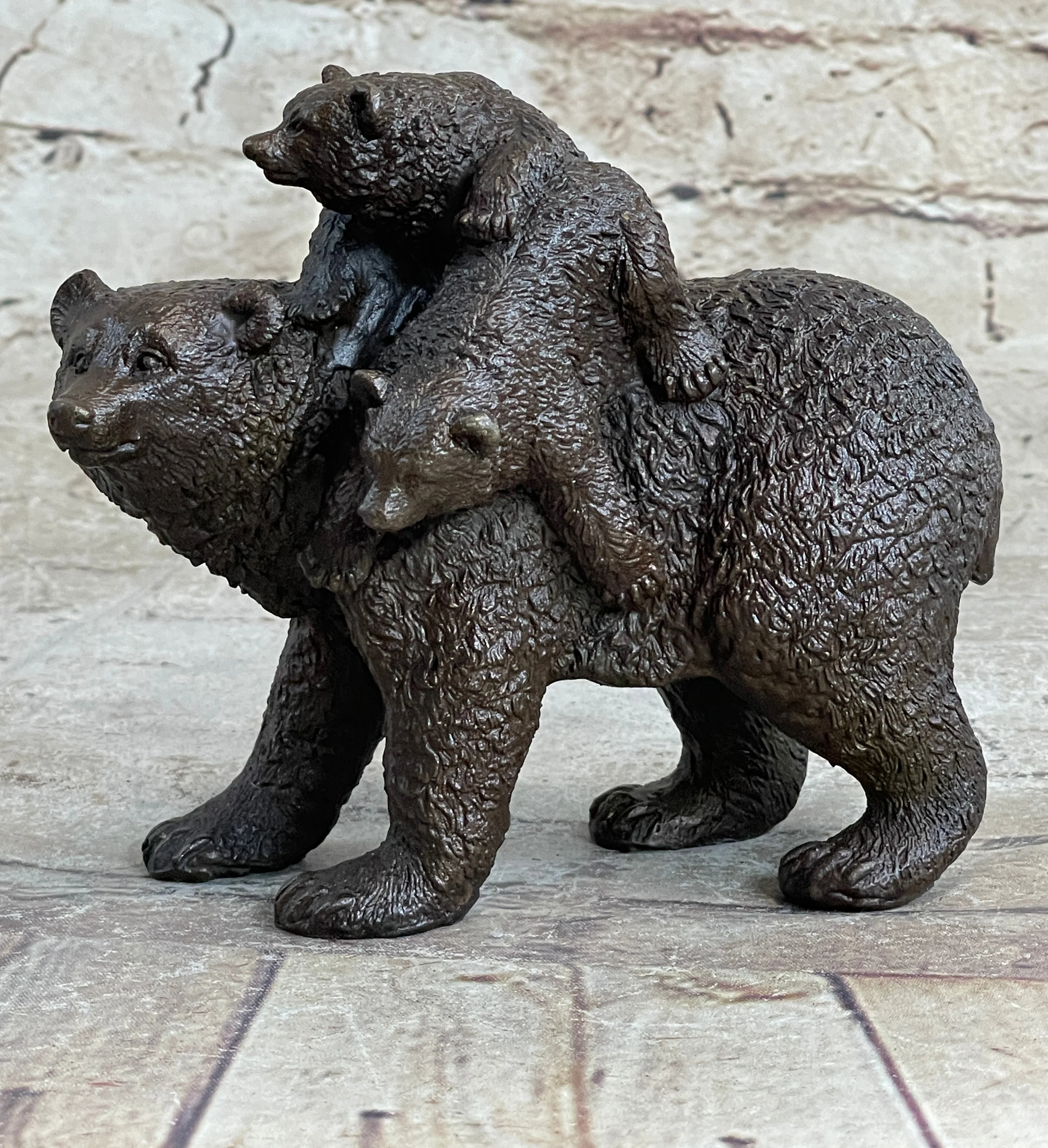 Young Cubs on back Mother Bear 100% Solid Bronze Statue Sculpture Figurine - Image 4