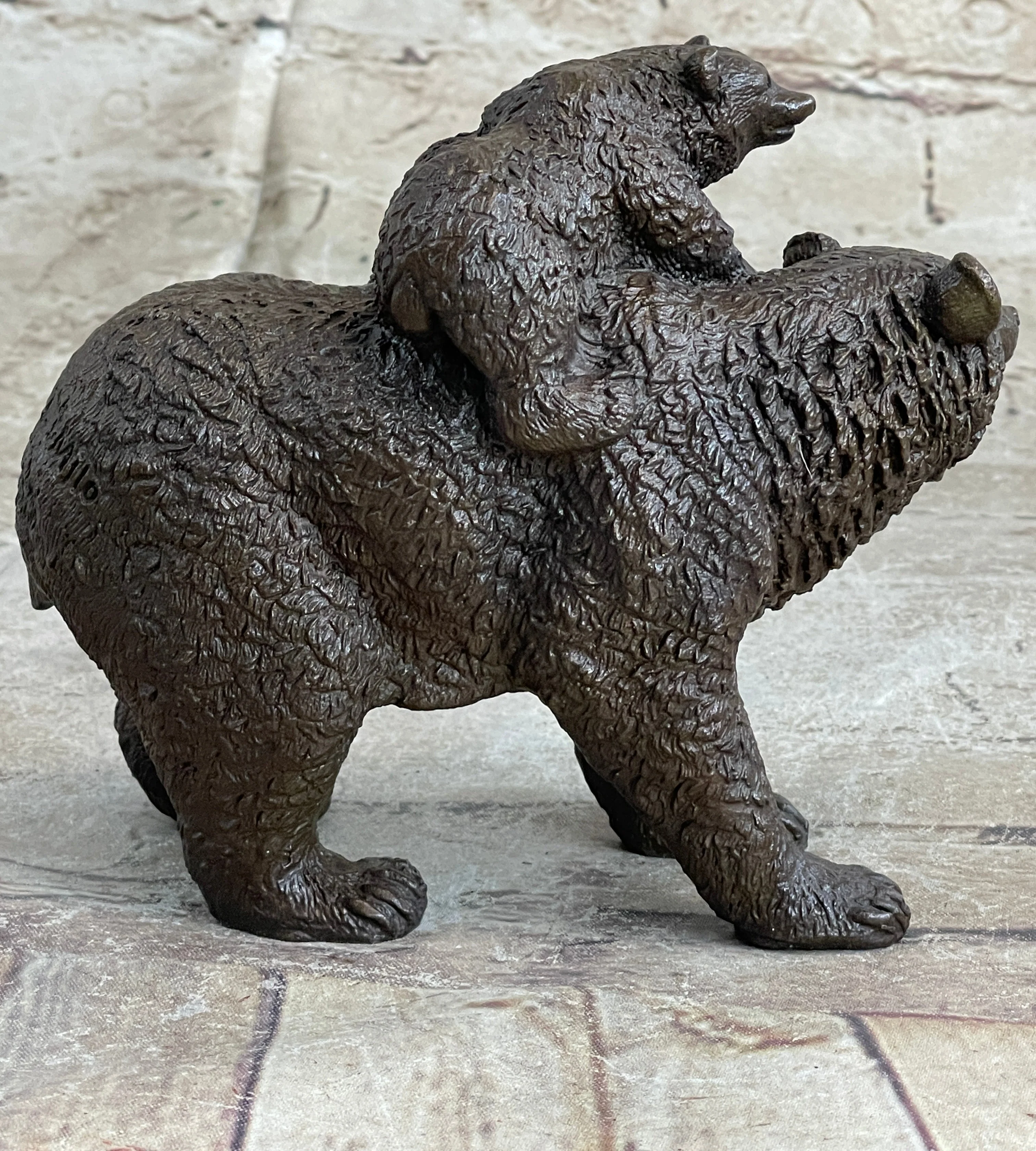 Young Cubs on back Mother Bear 100% Solid Bronze Statue Sculpture Figurine - Image 5