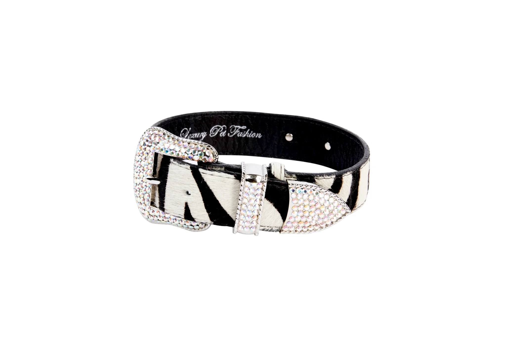 Zebra Print Hair On Hide Italian Leather With Swarovski Crystal Hardware - Image 2