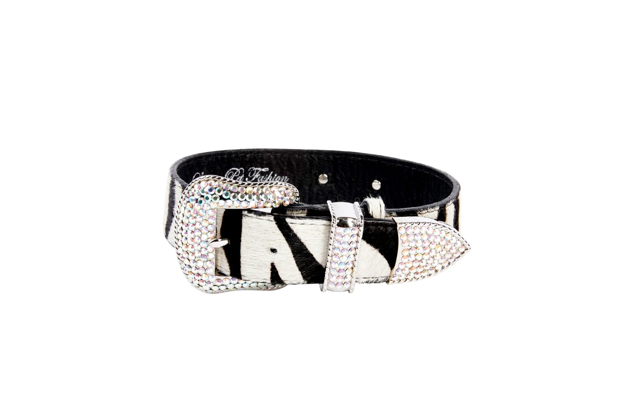 Zebra Print Hair On Hide Italian Leather With Swarovski Crystal Hardware - Image 3